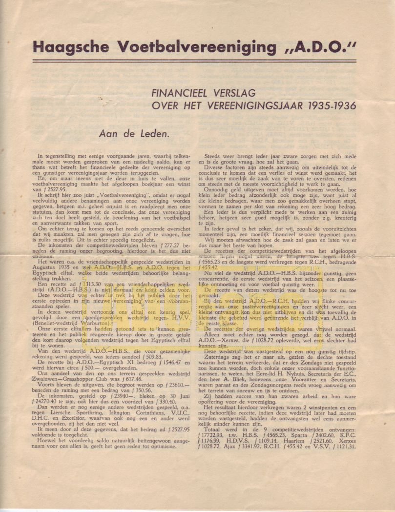 financeel jaarverslag ADO 1935